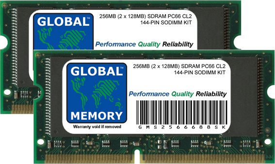 256MB (2 x 128MB) SDRAM PC66 66MHz 144-PIN SODIMM MEMORY RAM KIT FOR SAMSUNG LAPTOPS/NOTEBOOKS